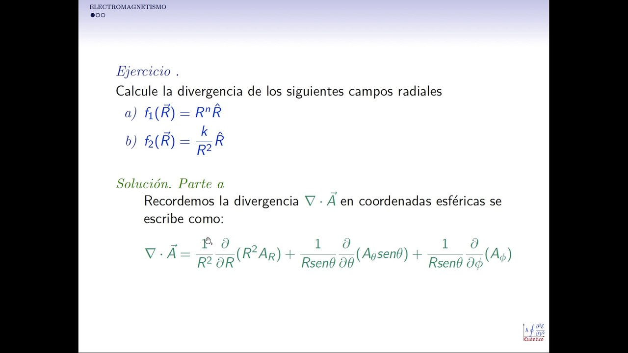 Divergencia en coordenadas esféricas. Ejercicio 1