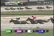 Announcer Larry Collmus calls the 7th at Monmouth Park