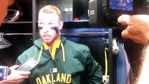Oakland's Brett Lawrie on Royals' Kelvin Herrera throwing at him