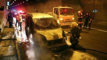 Seyir halindeki araç Bolu Dağı Tüneli’nde yandı... Yangından korkan ailesini sarılarak teselli etti