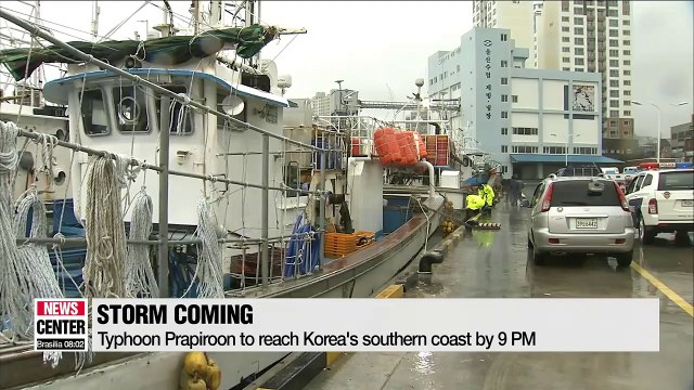 Typhoon Prapiroon brings heavy rains, winds to Korea's southeast