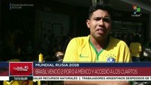 Brasileños celebran pase de su selección a cuartos de final en Mundial