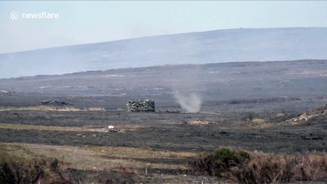 Dust devils swirl on Saddleworth Moor following wildfire