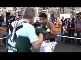 Amir Khan on the mitts with Freddie Roach