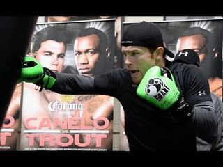 Saul Canelo Alvarez Dents Heavy Bag Training for Austin Trout
