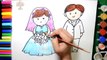 Draw Color Paint Wedding Bride and Groom Coloring Pages and Learn Colors for Kids