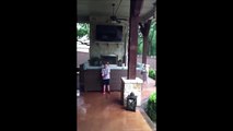 Hilarious prank - Dad throws water ball at son after telling him to catch it
