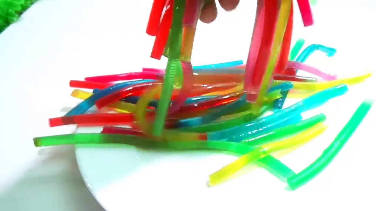 The Diy how to make colors jelly with drinking straws | Rainbow pasta Fun