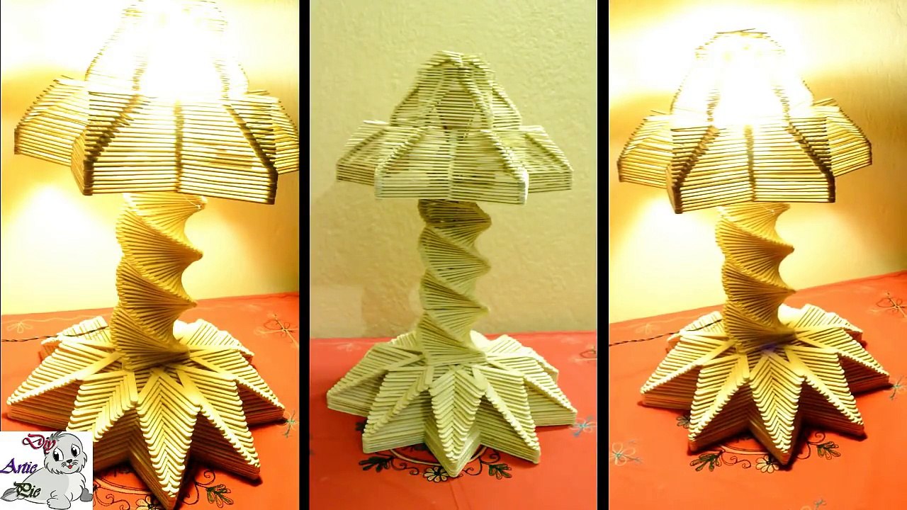 How to easily make a Big & Beautiful Popsicle Stick Lamp Shade || Ice Cream Stick Lamp || Table Lamp