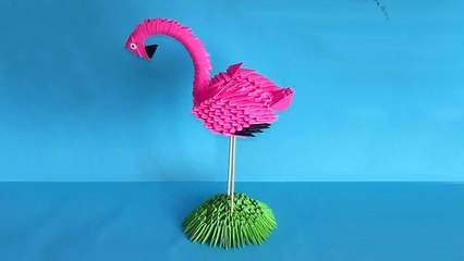 How to make 3D origami bird flamingo master class (tutorial)