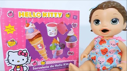 Play Doh Massinha Fazendo Sorvete da Hello Kitty para Minha Boneca Baby Alive !!!