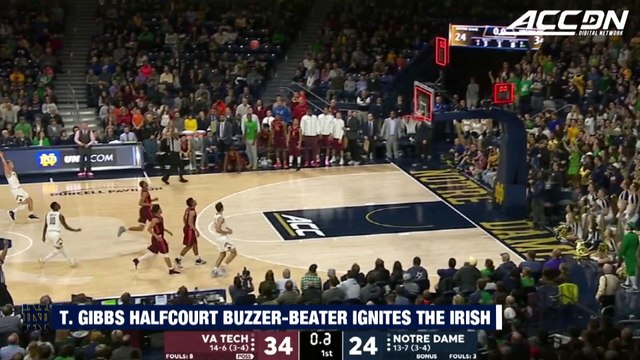 Notre Dame's TJ Gibbs Ignites The Crowd With Halfcourt Buzzer-Beater
