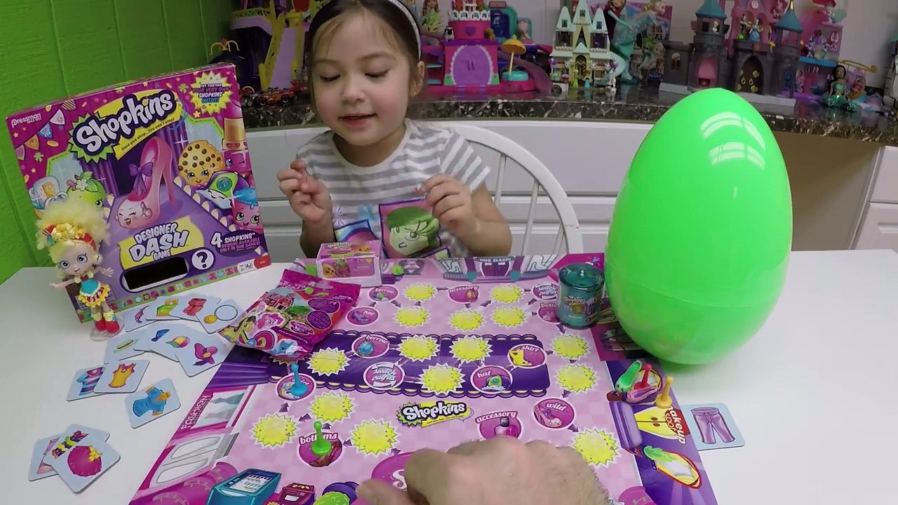 FAMILY FUN SHOPKINS DESIGNER DASH GAME for Kids + Big Egg Surprise Opening Toys Surprises MLP Toy