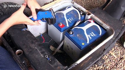 Girl transforms old golf buggy into a fun electric go kart