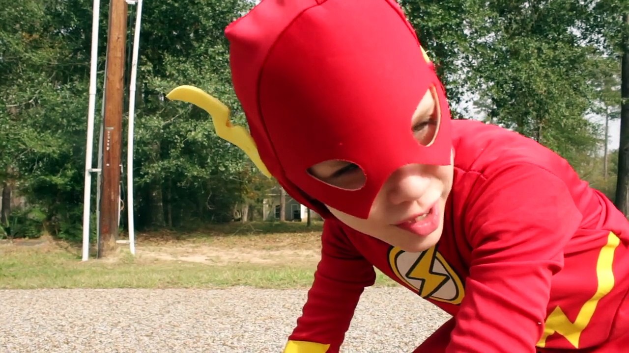 The Flash vs Batman GO KART BATTLE Race Car Edition superhero real life movie comic SuperHero Kids