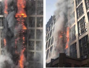 Çin'de 20 Katlı Binada Korkutan Yangın