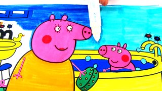 Peppa Pig Mummy Pig George Bath Time Coloring Book Pages Video For Kids with Colored Markers