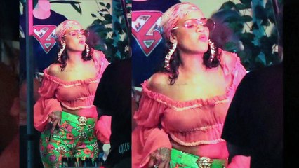 Rihanna FLASHES Her N!pple Piercing In Sheer Crop Top
