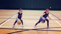 Siblings Do Synchronized Basketball Training Routine