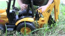 Toy Truck Videos for Children - Toy Bruder Buldozer Tror, Backhoe Excavator and Front Loader