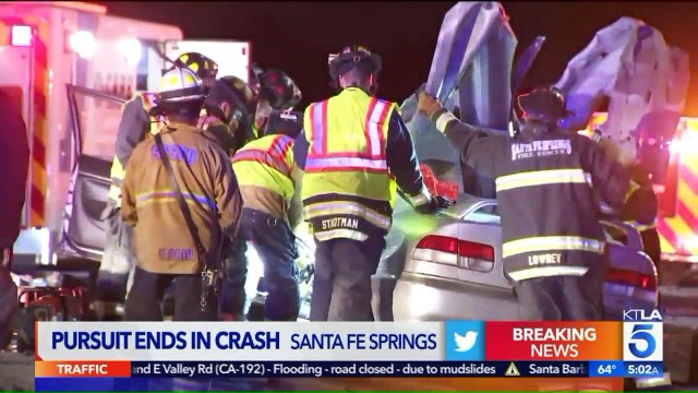 Car Impaled by Guardrail During Police Pursuit in Southern California