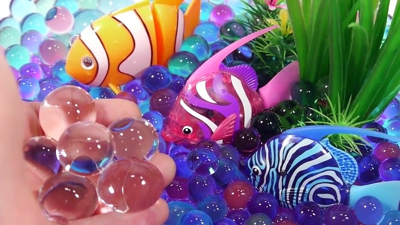 DIY Orbeez Slime Gold Kinetic Sand Beach, Real Robotic Fish Aquarium Toy