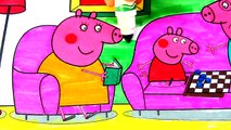 Peppa Pig Family Plays Game Сhess Art Colours For Kids Coloring Book Pages with Colored Markers