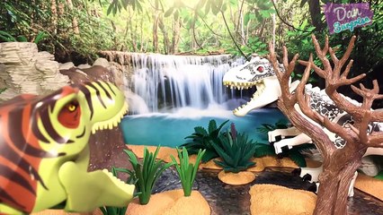 INDOMINUS REX vs MOSASAURUS! Story 2 LEGO DINOSAUR BATTLE JURASSIC WORLD TOYS - T-Rex & Velociraptor