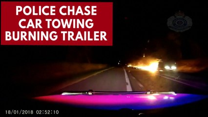 Watch dramatic police chase of trailer on fire