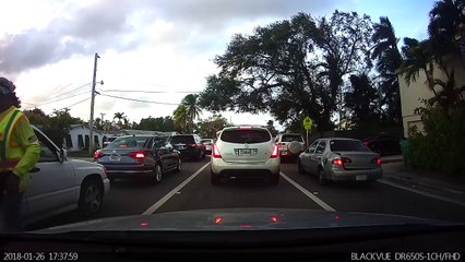 Maserati driver cuts through a triple left turn to go straight