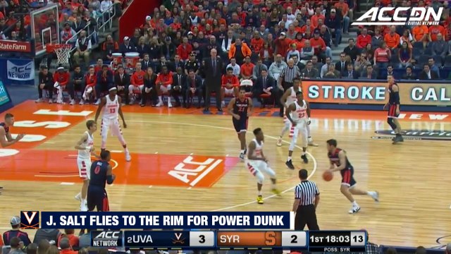 Virginia's Jack Salt Flies To The Rim For Power Dunk vs. Syracuse