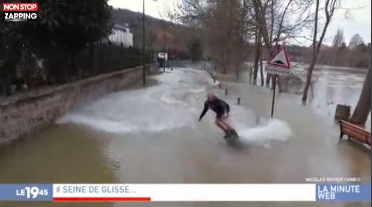 Crue de la Seine : Des jeunes se filment en drone en train de faire du wakeboard (vidéo)
