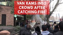 Van rams into pedestrians in Shanghai after catching fire