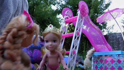 PART 2! Pool Party - Elsa and Anna toddlers ! Water Slide ! Rapunzel, Ariel