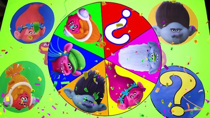 Trolls Game with Mystery Guest- Spin the Wheel, Paw Patrol, Batma, Spiderman, Squishy Toys