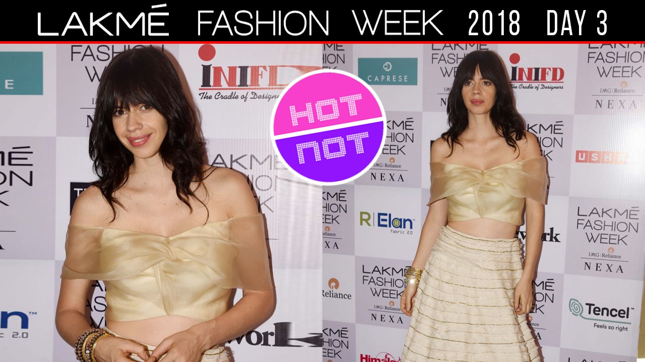 Kalki Koechlin off-shouldered, sensuous blouse Rampwalk Lakme Fashion Week 2018 Day 3