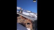Et si on sautait du toit en ski... Gamelle énorme