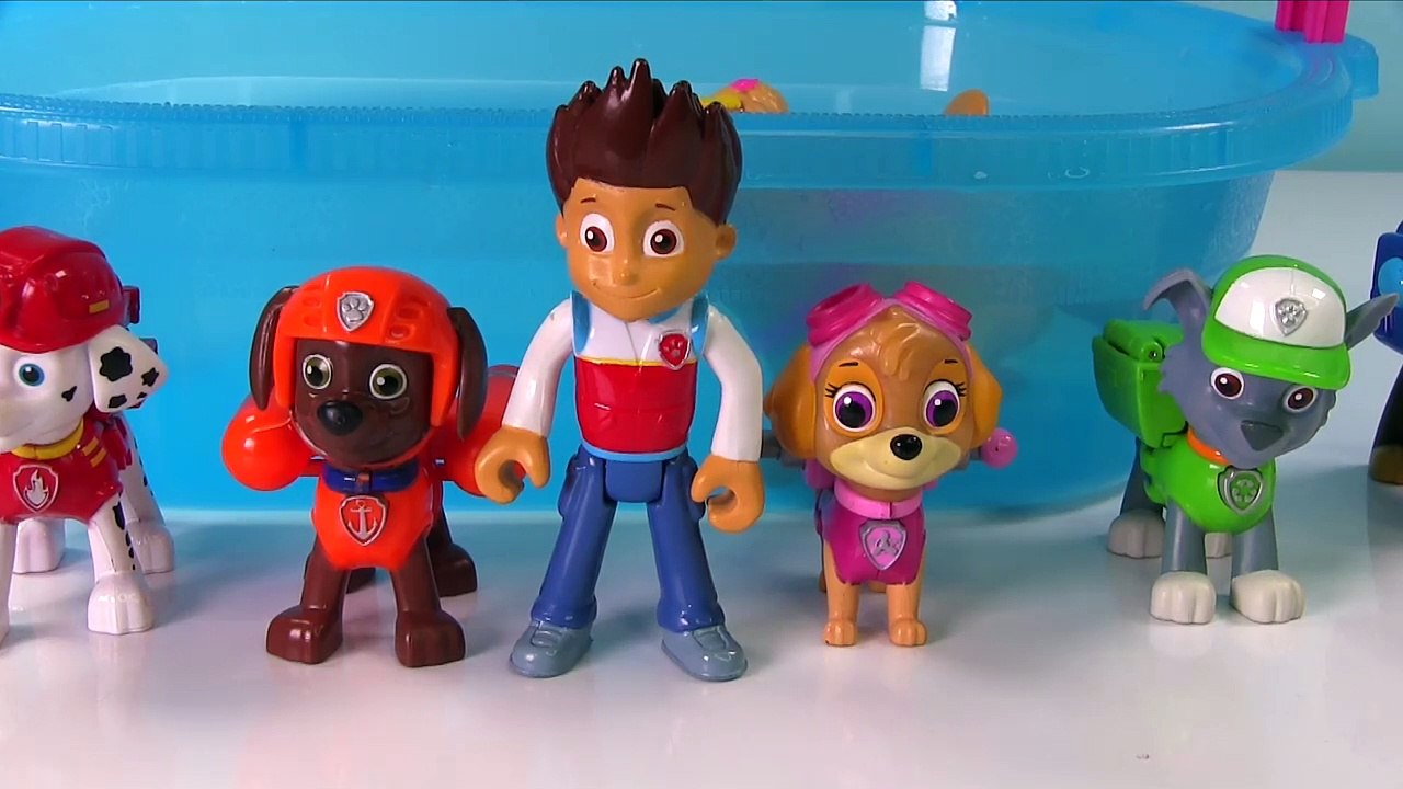 Paw Patrol Paddling Pups Swim in Barbie Dog Pup Pool Learn Colors Education