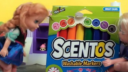 Anna and Elsa Toddlers Make a Mess! Coloring Fun Scribbling the Face Make-Up Draw Toys In Action