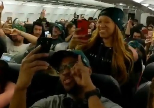 Flight Full of Eagles Fans Celebrate Ahead of Super Bowl Rematch Versus Patriots