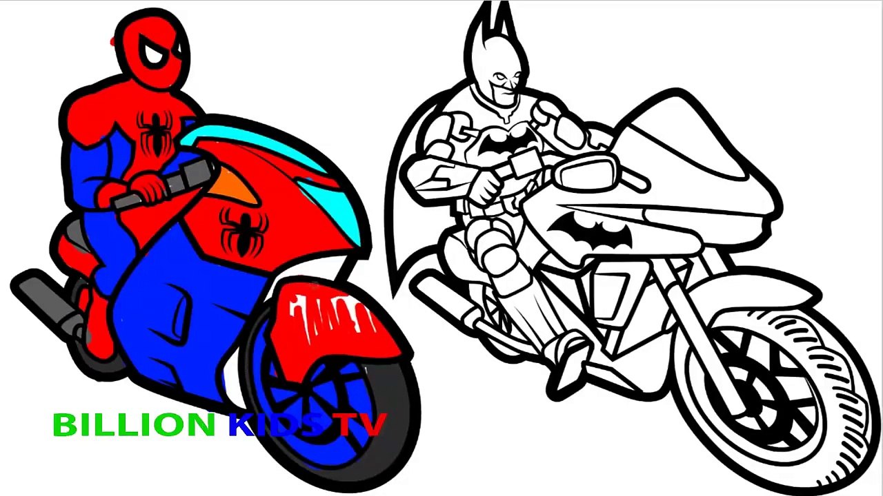 Color Fun Bikes Jumping with Spiderman and Batman Coloring Pages ...