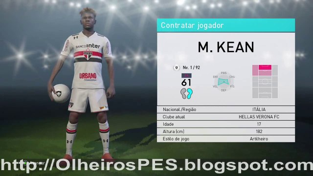 PES 2018 - Combinação de Olheiros para contratar M. Kean do Hellas Verona FC