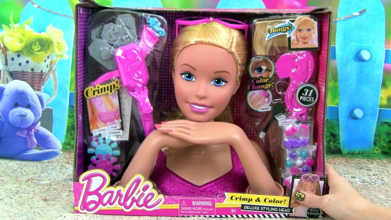Barbie Crimp & Color Deluxe Styling Head Makeover with Hair Extensions, Makeup, and Nail Polish Mani