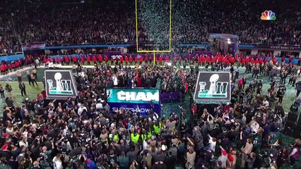 Nick Foles brings his daughter on stage during Lombardi Trophy presentation