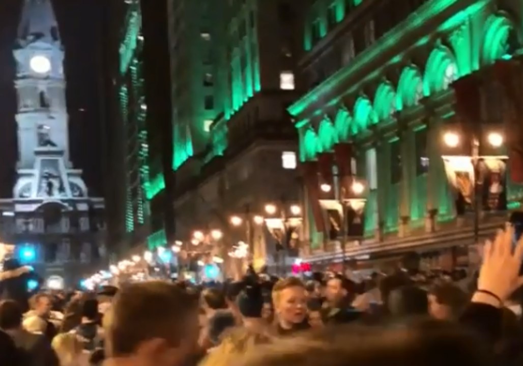Eagles Fans Celebrate on Philadelphia's Broad Street After Super Bowl Victory