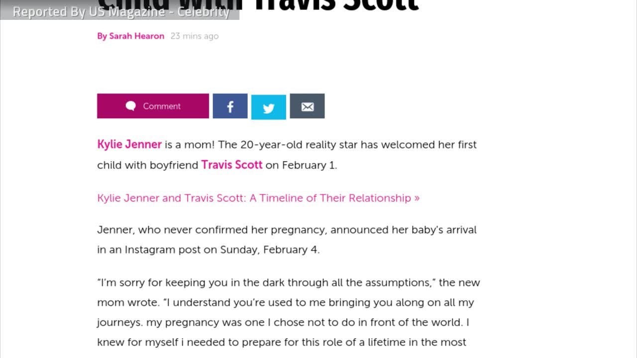 Kylie Jenner Welcomes First Child With Travis Scott