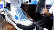 Military Blue Jordan 4 Full Custom Timelapse   On Feet Photo Blue 4s