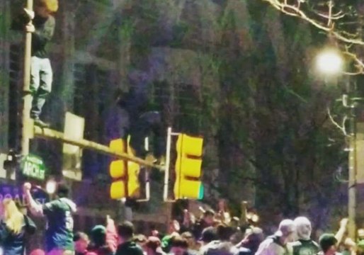 Eagles Fans Break Traffic Lights and Jump Off Ritz Carlton Awning During Super Bowl Celebrations