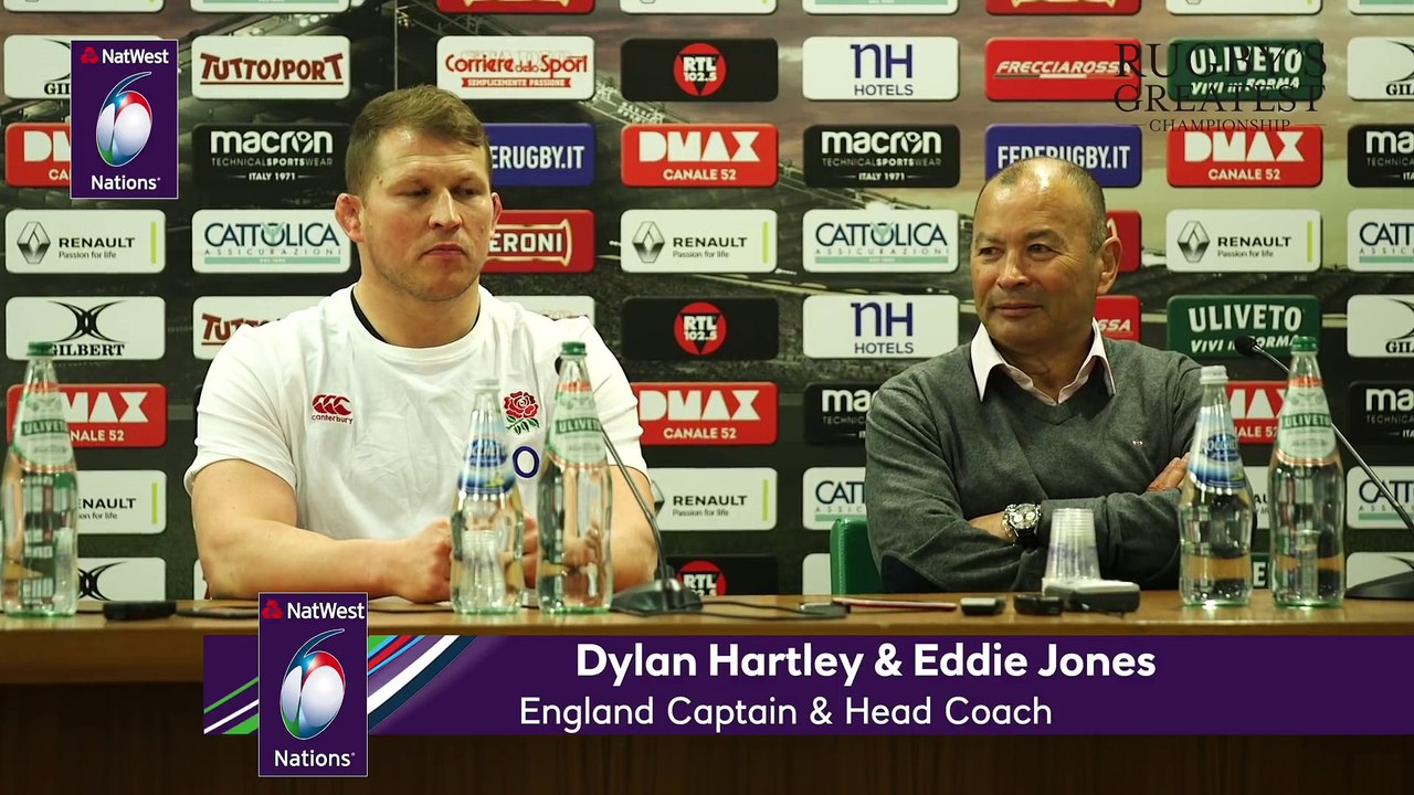 Dylan Harltey and Eddie Jones after England v Italy | NatWest 6 Nations