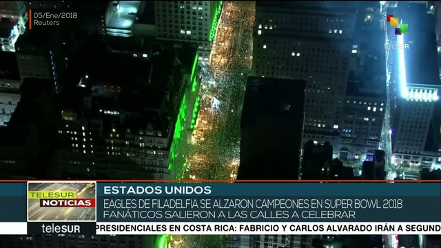 Fanáticos de los Eagles celebran su triunfo las calles de Filadelfia